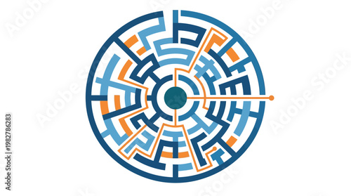 Icon of a Circular Maze Pattern in Modern Geometric Style for Digital Art
