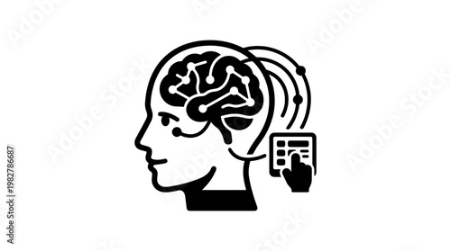 Vector Icon of Human Brain with Digital Connection and Mobile Phone for Technology and Innovation