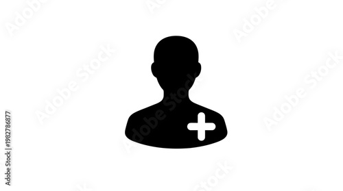 Vector Icon of Medical Professional Silhouette with Plus Sign for Healthcare and Medical Services