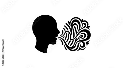 Vector Icon of a Human Profile with Speech Bubble for Communication or Voice Concept
