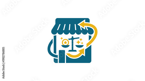 Icon Of A Market Stall With Shopping Bags And Coins In A Flat Vector Style