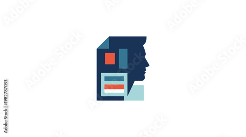 Vector Icon of Human Head Profile with Brain and Data Profile Illustration
