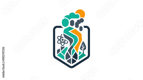 Icon of Science and Technology Concept with Laboratory Equipment and Molecular Structure in Vector Style