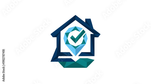 Icon of a House with a Checkmark Inside for Home Security and Safety, Flat Vector Illustration