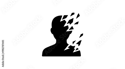 Icon of a Disintegrating Human Profile in Dynamic Fragmentation and Digital Style