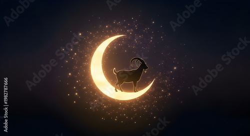 A silhouette of a person jumping over a glowing crescent moon