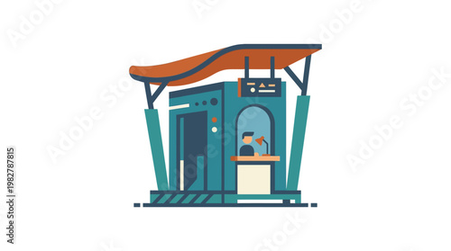Vector Icon of A Small House or Hut with a Person Standing Inside for Rural or Outdoor Settings