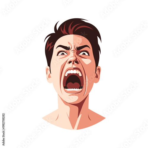 Man screaming in anger and frustration, close-up face, intense emotion, shouting