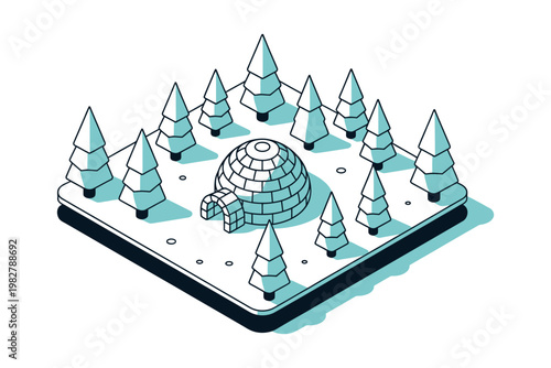 Igloo surrounded by winter trees creates a cold seasonal landscape.