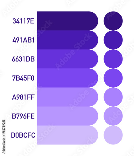Purple and Violet Color Palette Swatches with Hex Codes on Transparent Background