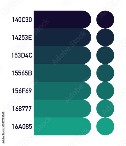 Tableau sur toile Teal and Emerald Green Color Palette Swatches with Hex Codes on Transparent Back