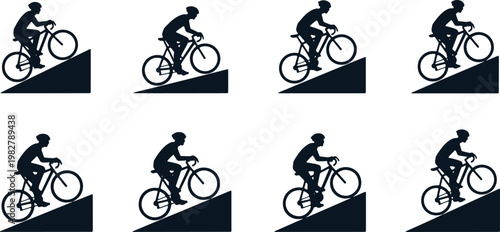 Cyclist silhouette riding uphill for cycling marathon sports competition and fitness club.
