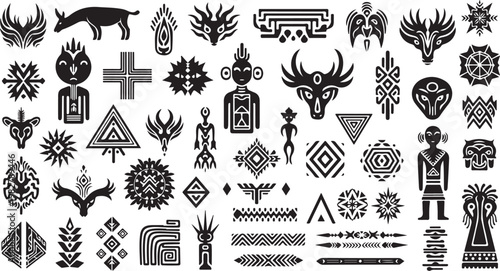 Geometric and tribal symbols in black and white