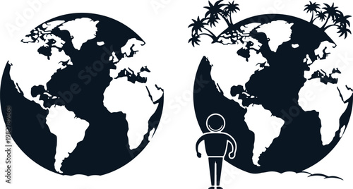Global conservation concept with protecting person and tropical paradise.