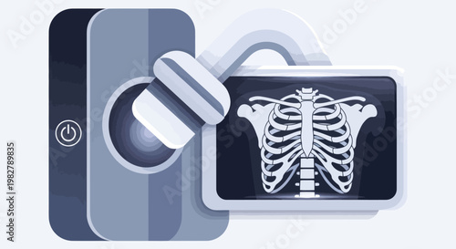 Medical X-ray Scanner Machine Displaying Human Rib Cage Scan