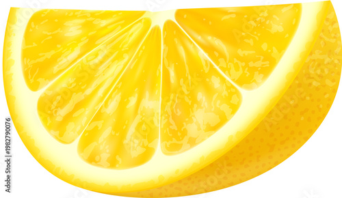 Realistic ripe lemon citrus fruit segment. Isolated 3d vector vibrant yellow plant piece with a bright exterior and zesty flavor. Cooking ingredient for baking, beverages, culinary and refreshing uses