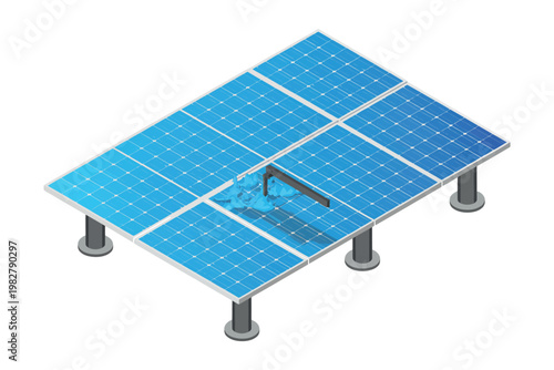 Solar panels sit on a mounting frame to generate clean green energy.