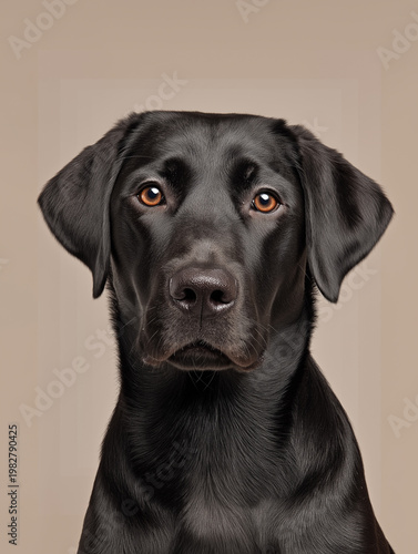 Front facing black labrador dog portrait isolated clean background