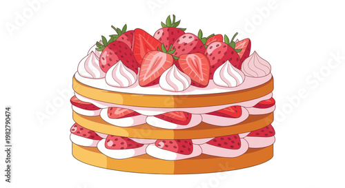 Delicious Strawberry Layer Cake with Whipped Cream and Fresh Berries