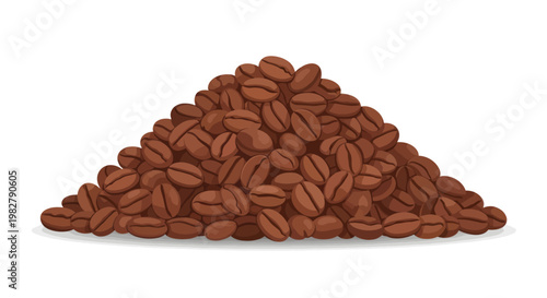 Pile of Roasted Coffee Beans, Freshly Ground, Isolated on White Background