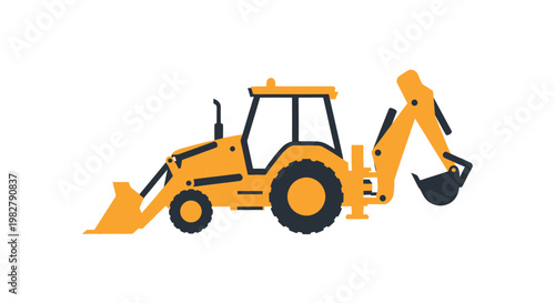 Yellow Backhoe Loader Construction Vehicle Icon Isolated on White Background