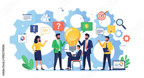 Business Team Collaboration Brainstorming Idea Light Bulb Strategy Gears Success