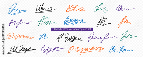 Different Handwritten Fake Signature Set. Fake Signature Autograph Sign Sample Kit. Random Hand Name Handwritten Autograph Collection. Vector Line Illustration Transparent Png Clipart