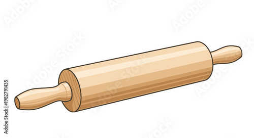 Wooden Rolling Pin for Baking Dough, Isolated on White Background