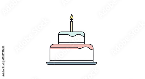 Minimalist Two-Tier Birthday Cake with Single Candle Illustration