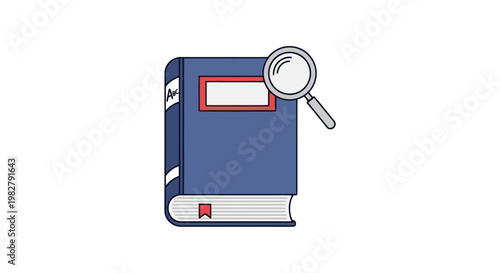 Magnifying glass over closed book, study and research concept