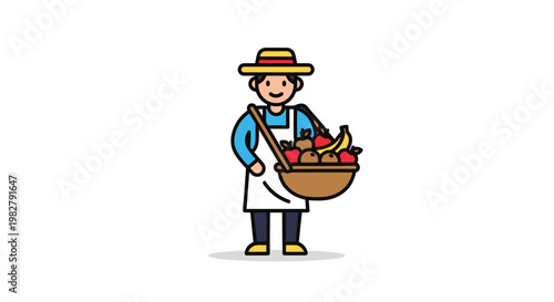 Fruit Vendor with Hat and Basket