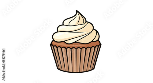 Delicious Vanilla Cupcake with Swirled Icing on White Background