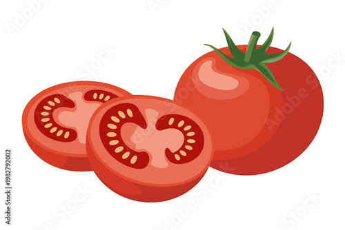 Fresh red tomato and sliced tomatoes