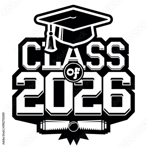 Lettering Class of 2026 for greeting, invitation card. Text for graduation design, congratulation event, T-shirt, party, high school or college graduate. Vector on transparent background