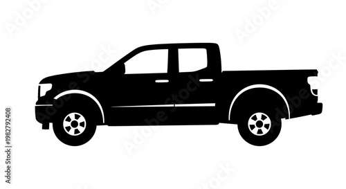 Black Pickup Truck Side View.