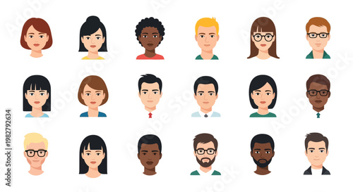Diverse group of cartoon people faces.