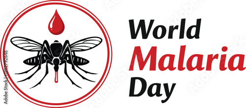 World malaria day logo with a mosquito and a blood drop symbol, vector illustration for awareness campaign