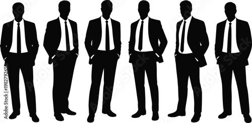 Businessmen Silhouettes Standing Together Isolated on White Background