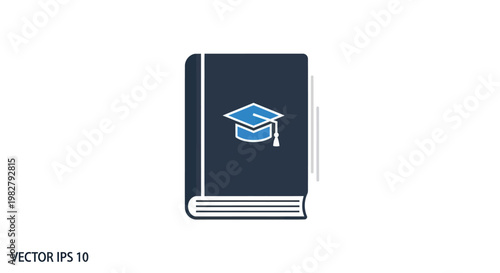 Open book with graduation cap icon, education concept, learning, knowledge, university, study, research