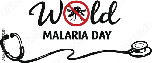 World malaria day logo with a mosquito inside a red prohibition sign and a medical stethoscope