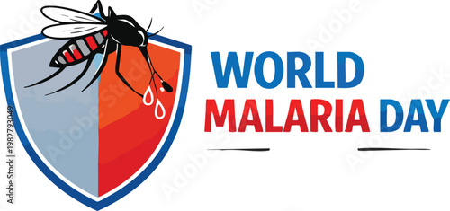 World malaria day vector illustration with mosquito on shield icon