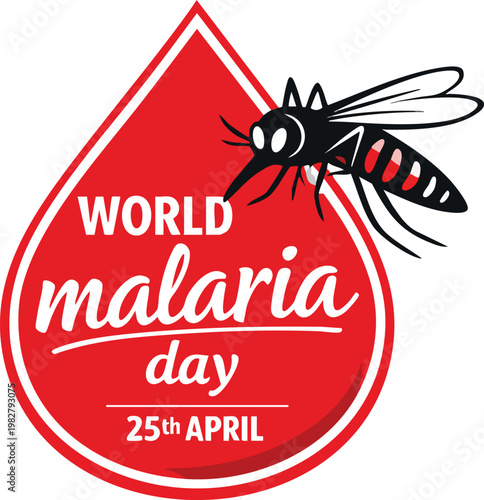 World malaria day poster design with mosquito and blood drop shape