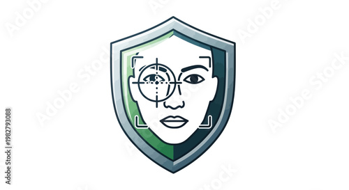 Facial Recognition Security Shield Icon: Biometric Identification and Data Protection