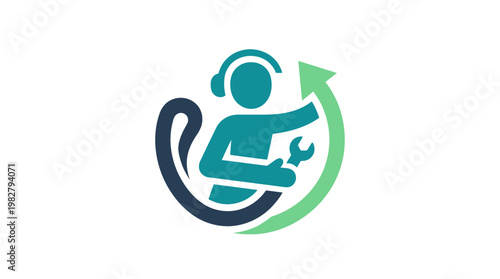 Icon of Customer Service Representative with Headset and Wrench for Technical Support