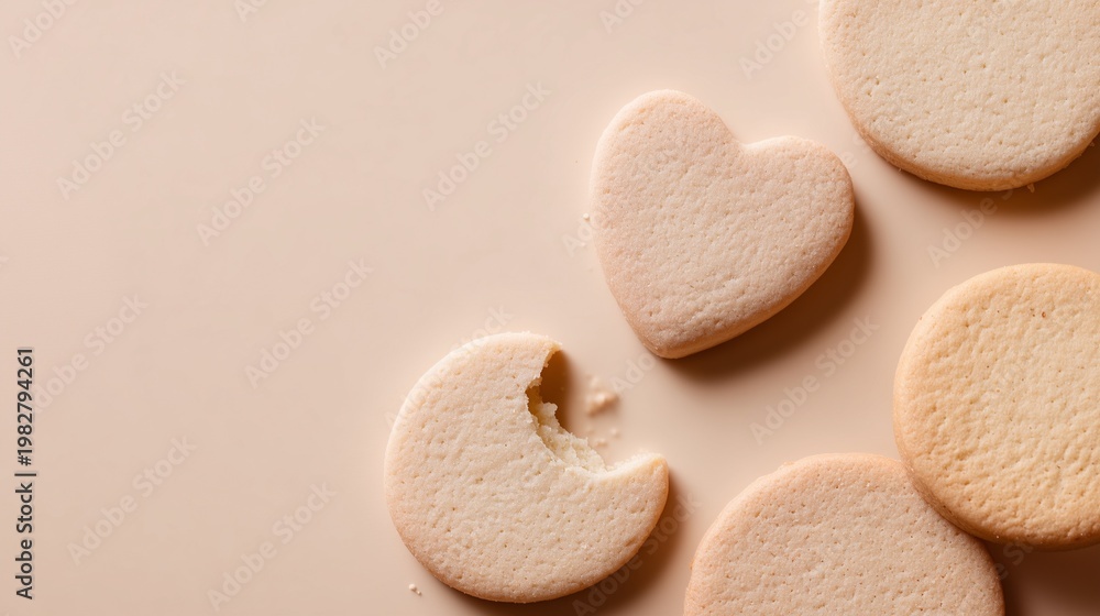 Obraz premium Cookies flat lay with simple round cookies and one heart-shaped