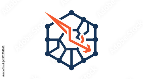 Icon of Cryptocurrency Bitcoin Price Dex Chart Inside Hexagonal Network