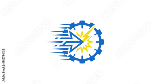 Vector Icon of Fast Lightning Speed Over Clock to Represent Time Management and Swift Progress