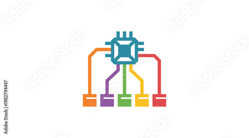 Icon Of Microchip Circuit Board With Connectors In Flat Design