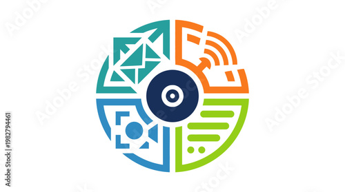 Icon of Circular Data Chart with Digital Connectivity and Analytics Style