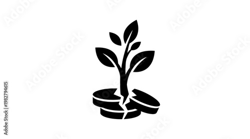 Icon of Growing Plant Sprouting from Coins in a Minimalist Style